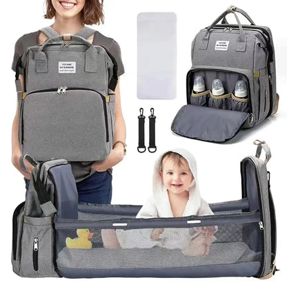 "BABYBAG"- 3 in 1 Diaper Backpack with Foldable Crib & USB Charging Port